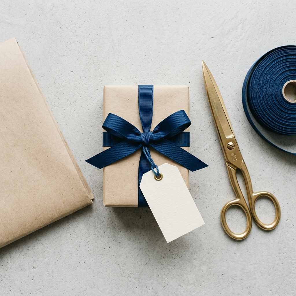 Gift wrapping flatlay accessories